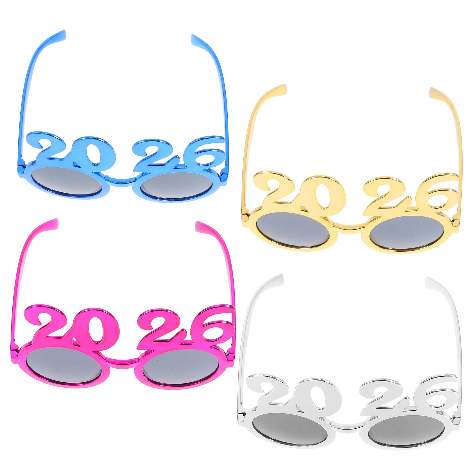 4개 2026 안경: 새해 파티 포토 부스 소품용 둥근 숫자 안경 어린이 성인 축하 장식 플라스틱