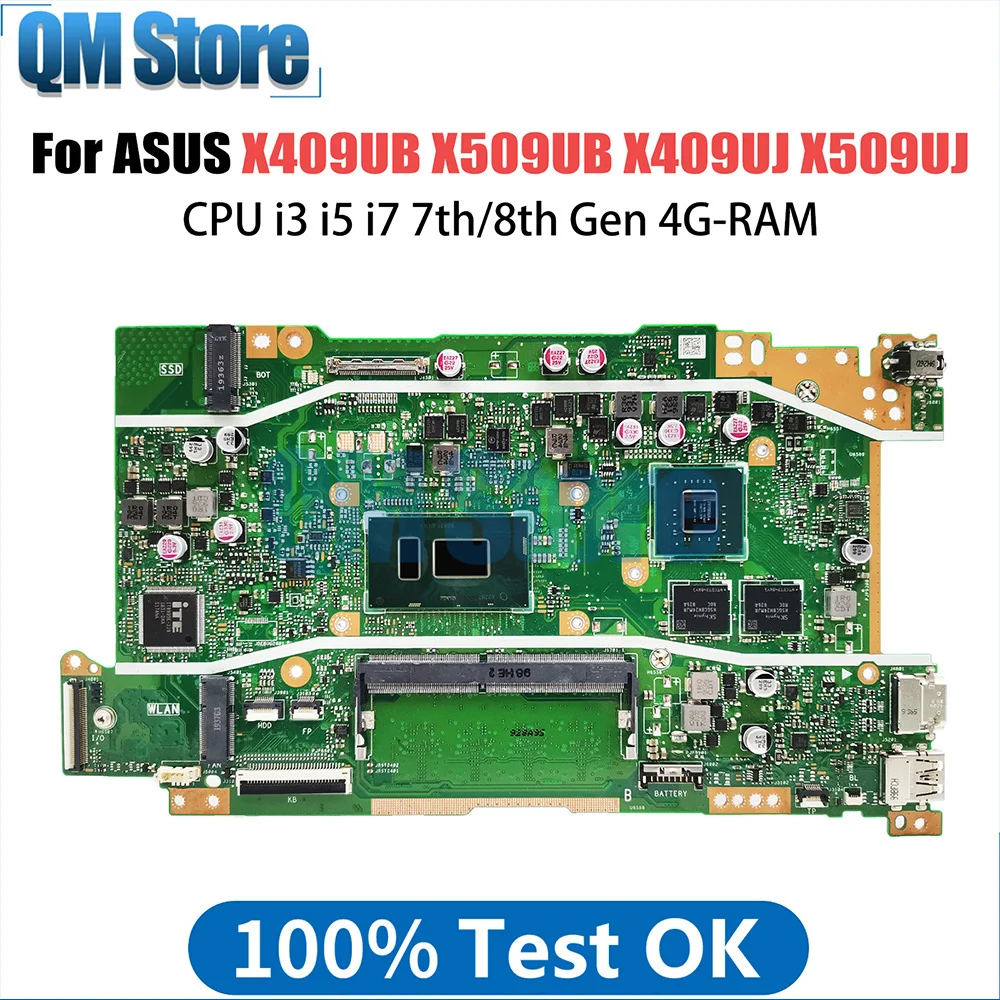 X409UB Mainboard For ASUS X509UB X409UJ X509UJ A409U A509U F409U F509U Laptop Motherboard CPU i3 i5 i7 7th 8th Gen 4G RAM