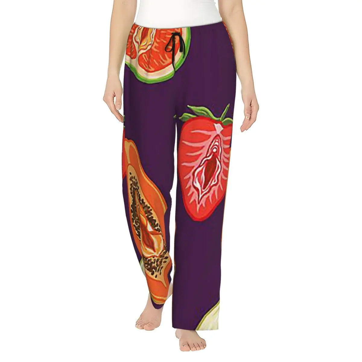 

Женские пижамные штаны с карманами и принтом в виде фруктов, имитирующих вульву, для отдыха и сна