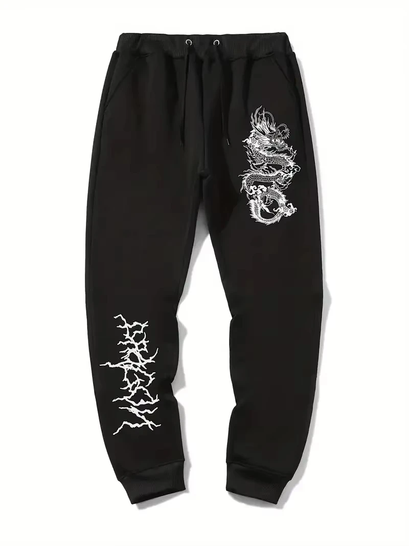 Men's dragon patterned jogging pants fashionable sportswear casual outdoor spring and autumn S-3XL 2025