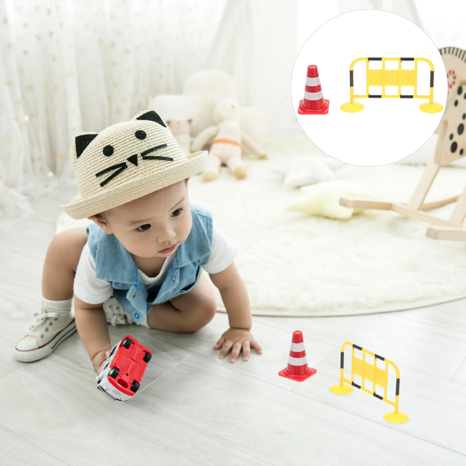 32 Pcs Kids Road Toys Traffic Cones Mini Roadblock Educational Playset Non Remote Control Vehicle Toys
