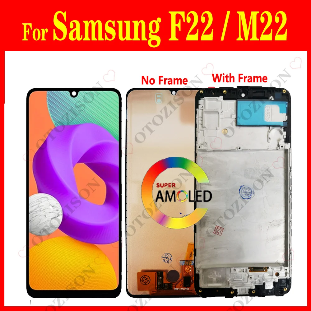 AMOLED LCD With Frame For Samsung Galaxy M22 F22 4G LCD M225FV E225F/DS Screen Touch Digitizer Assembly M225 E225 Replacement