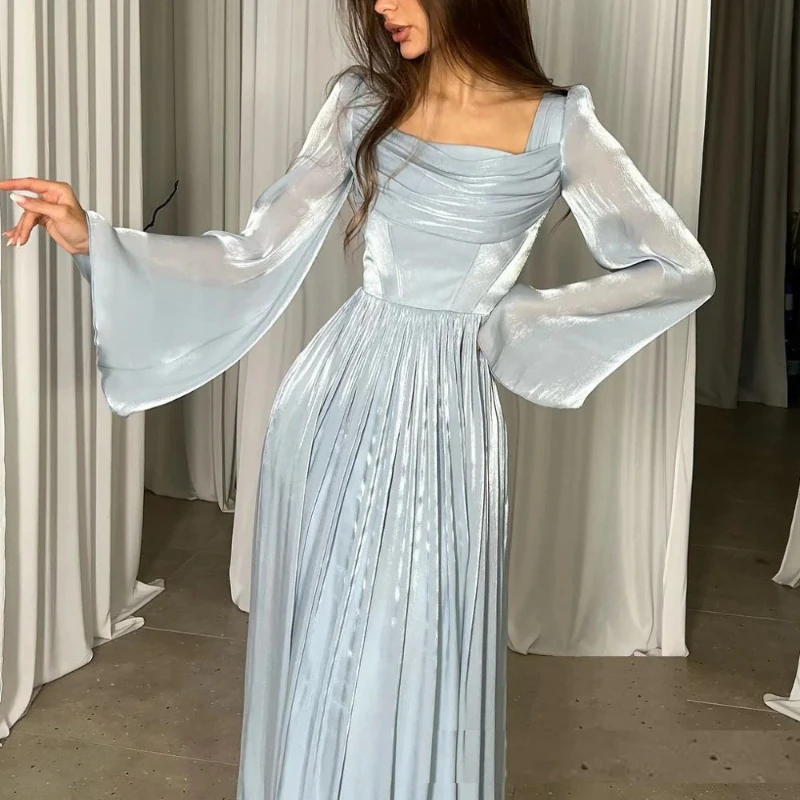

2025 Spring and Autumn French Dress Square Collar Fold Slim Temperament High Waist Women's Party Dress