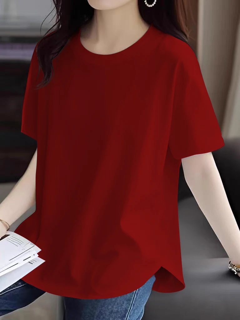 Pure Cotton ort Sve T-irt Women's Inner Wear Summer Simple Faion Print Loose Fit round Ne Regular Length Top