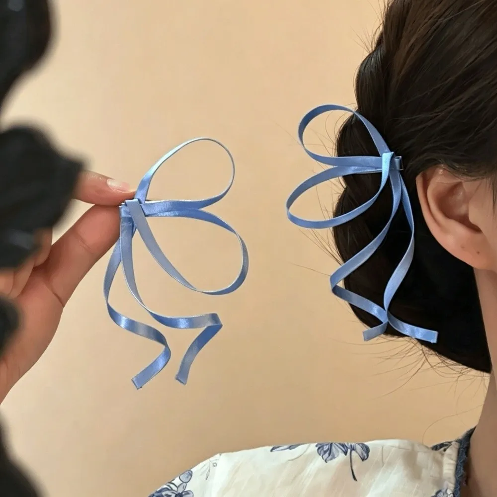 

1 Pair 3D Satin Ribbon Bow Barrettes Silky Flowery Chinese Bow Hairpins Secure Flowing Side Hair Clip Wedding