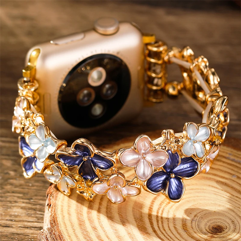 

Женский браслет для Apple Watch Ultra 2 49 мм 45 мм 44 мм 42 мм 41 мм 40 мм 38 мм, эластичный ремешок с цветком бабочки для IWatch серии 9 8 7