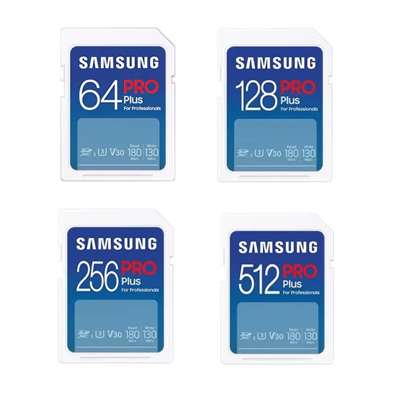 Tarjeta SD Samsung Pro Plus 64GB 128GB 256GB 512GB Class10 U3 V30 alta velocidad 180MB tarjeta de cámara de memoria Digital UHS-I SDXC