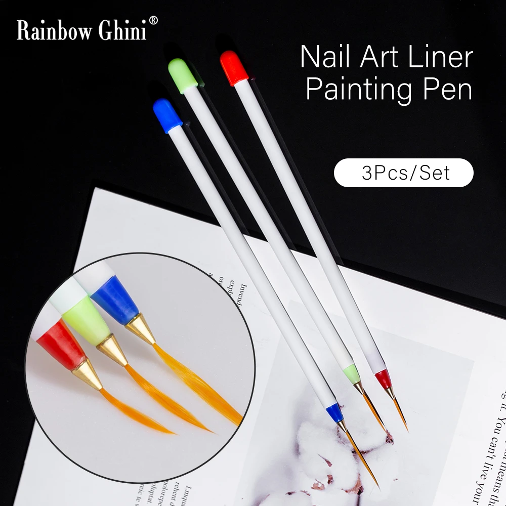 RG – ensemble de stylos à dessin tricolores, thérapie à la lumière de base, contour professionnel, pinceau de peinture Ultra-fin, outil de dessin pour Nail Art, Salon