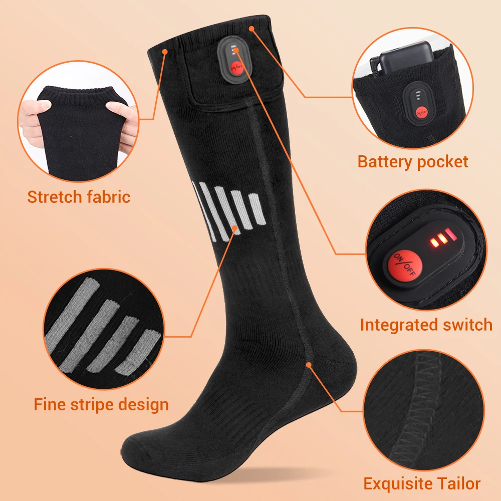 HEROBIKER Electric Heating Socks Winter Heating Socks Skiing Electric Foot Warm Socks Elastic Comfortable 3 Gears Adjustable