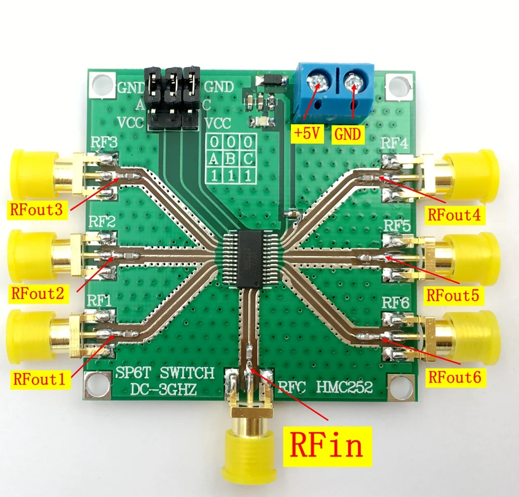 

HMC252 DC-3 GHz RF однополюсный 6-бросковый переключатель RF переключатель неотражающий SP6T переключатель