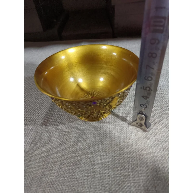 Play Collectible Crafts Copper-Colored Gemstone Bowl with Correct Shape and Fine Workmanship Water Offering Cup for Buddha Hall