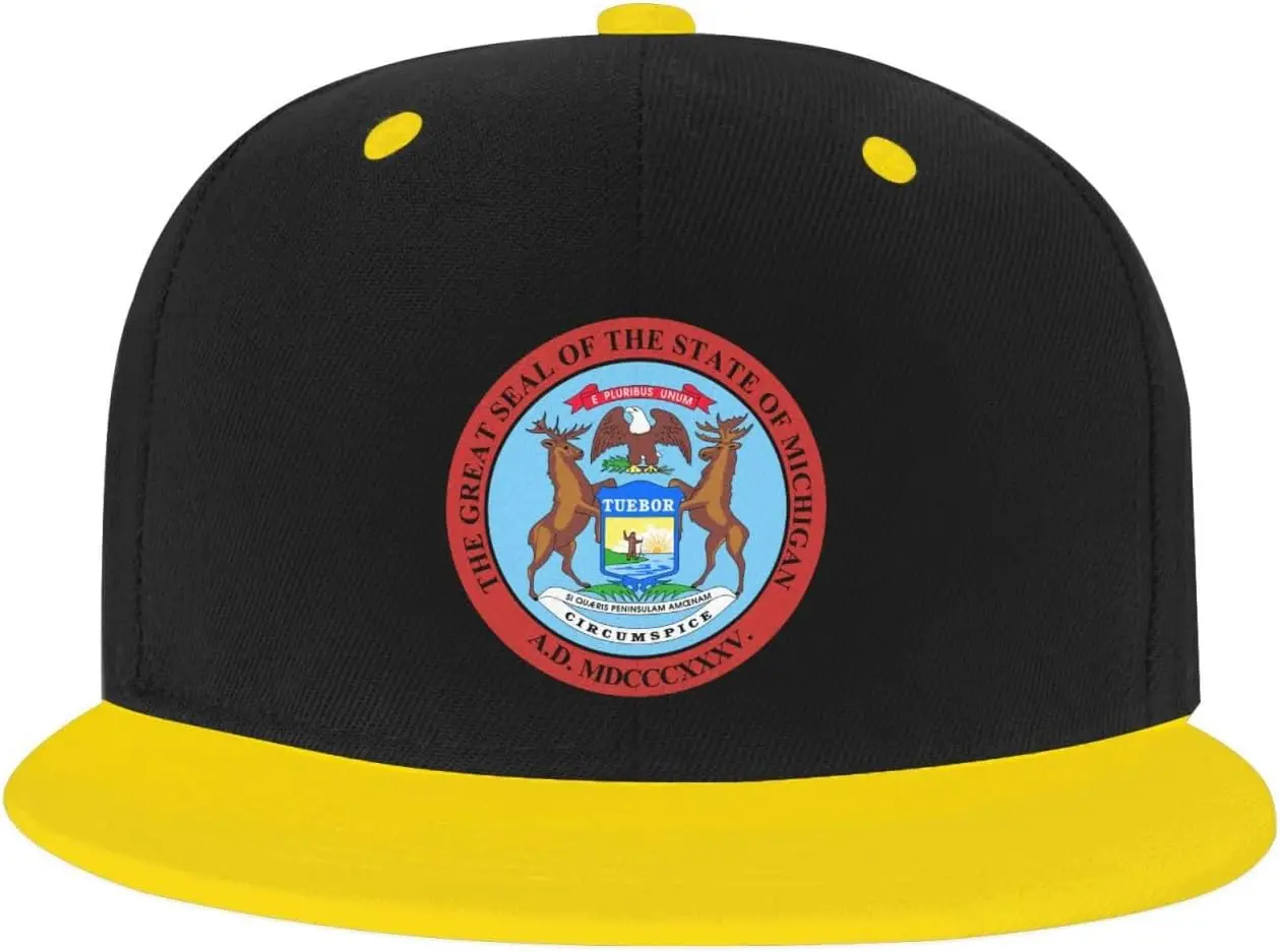 Seal of Michigan Baseball Hat Unisex Kids Adjustable Fashion Hip Hop Flat Bill Hat Red