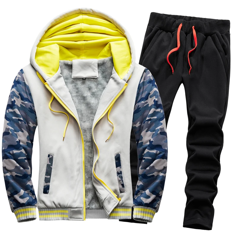 Winter Sports Jacket Pants Suits Men\'s Coats Trousers Sets Thicken Thermal Hoodies Set Camouflage Tracksuit Sweatshirts