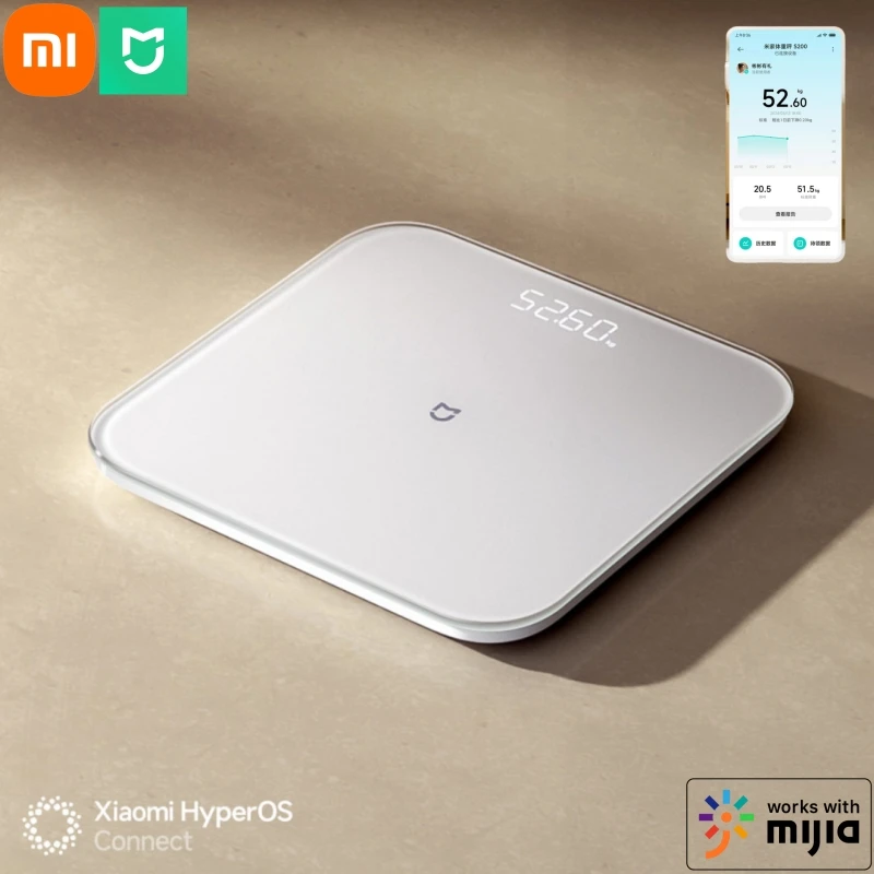 Xiaomi Mijia Scale S200 مستشعر عالي الدقة اختبار التوازن تقرير الوزن شاشة LED مقياس ذكي متعدد الوظائف يعمل لـ Mihome