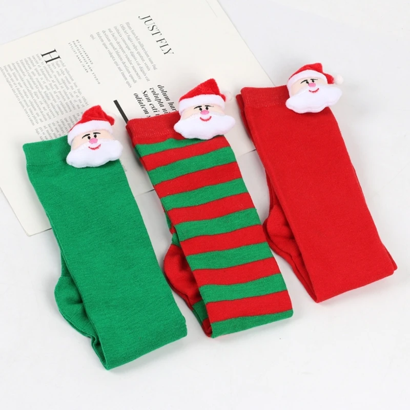 Lovely Santa Socks for Winter 6-10Age Toddler Christmas Long Socks Anti-Slip Over the Knee Socks Warm Stockings for Girl A2UB