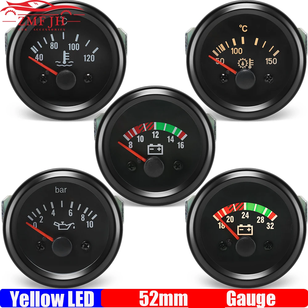 Water Temperature Gauge/Oil Pressure/Voltmeter/Oil Temp Gauge Yellow LED Pointer 52mm Gauge no Sensor Diesel Car 24V custom