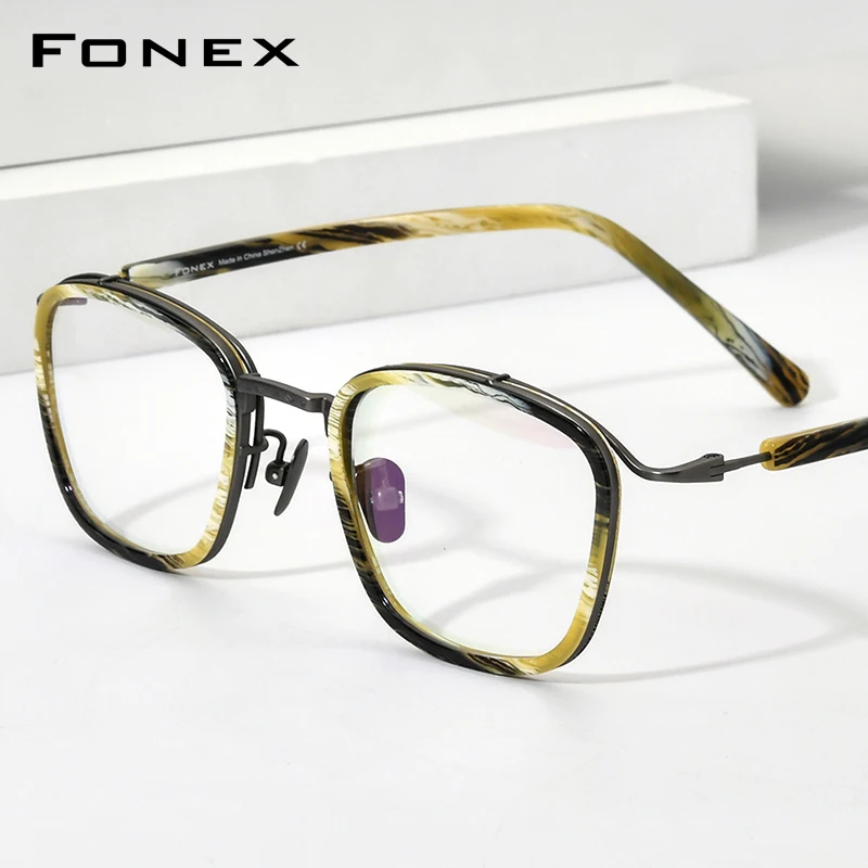 FONEX Acetate Titanium Eyeglasses Frame Men Brand Design Vintage Retro Square Glasses Women Japanese Eyewear Spectacles 85665