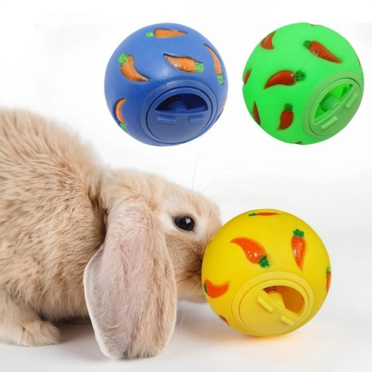 New Single Piece Interactive Engaging Small Carrot-Printed Puzzle Ball for Cats Rabbits and Hamsters - Stimulating Fun Slow-Disp