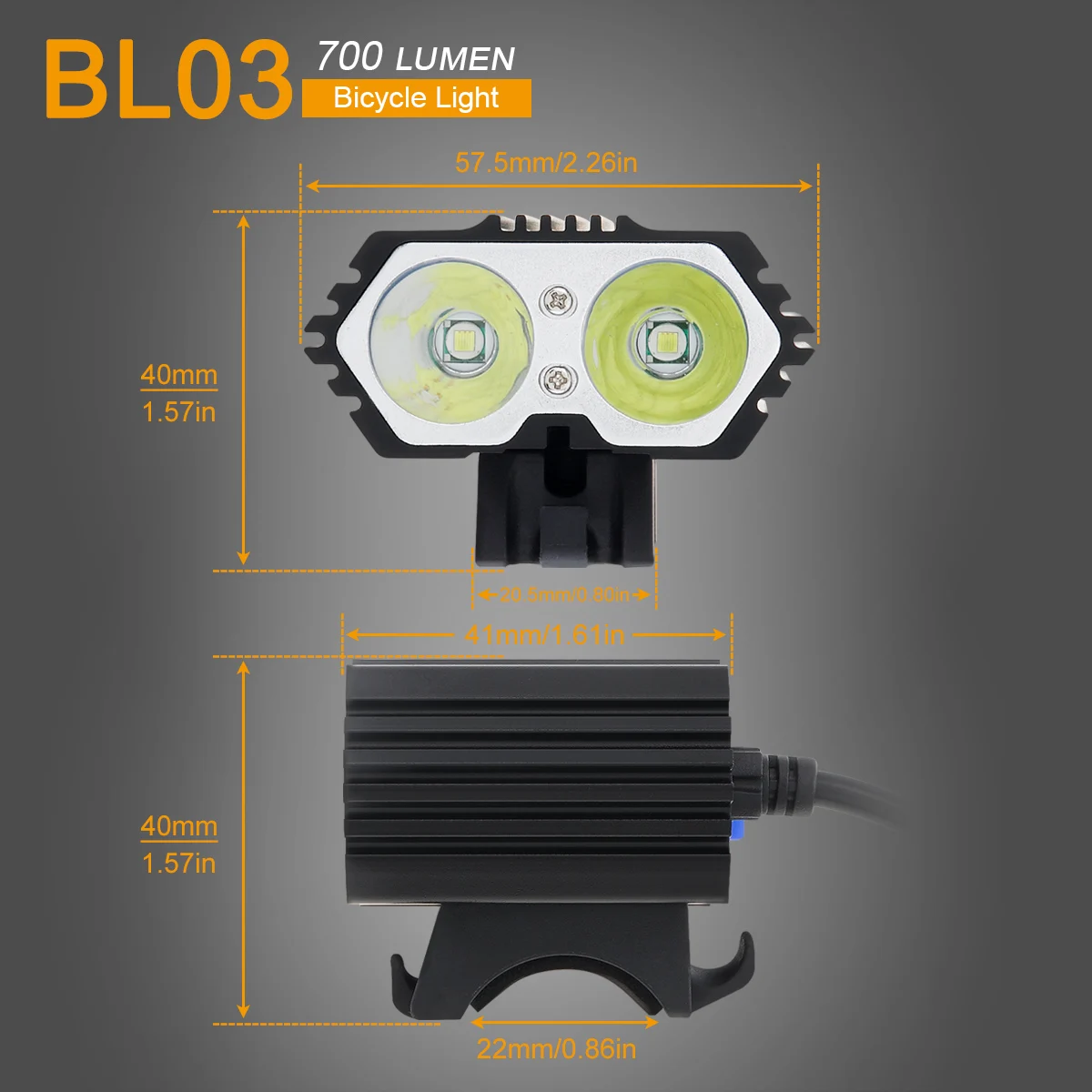 BL03 700 Lumens Bicycle Light 4 Modes Bike Headlight USB Powered Replacement Bike Lamp for Night Riding/ Outdoor/ Camping