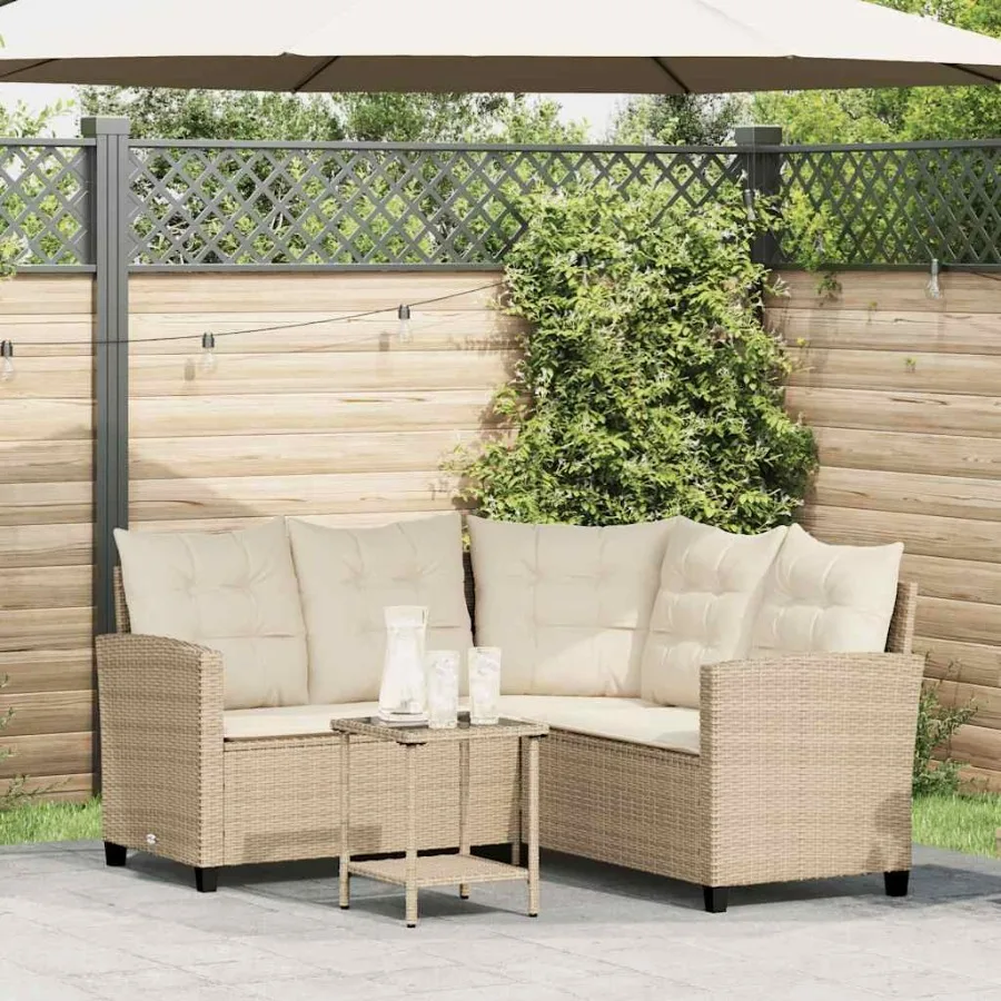 

Garden Sofa Beige PE rattan powdercoated steel tempered glass