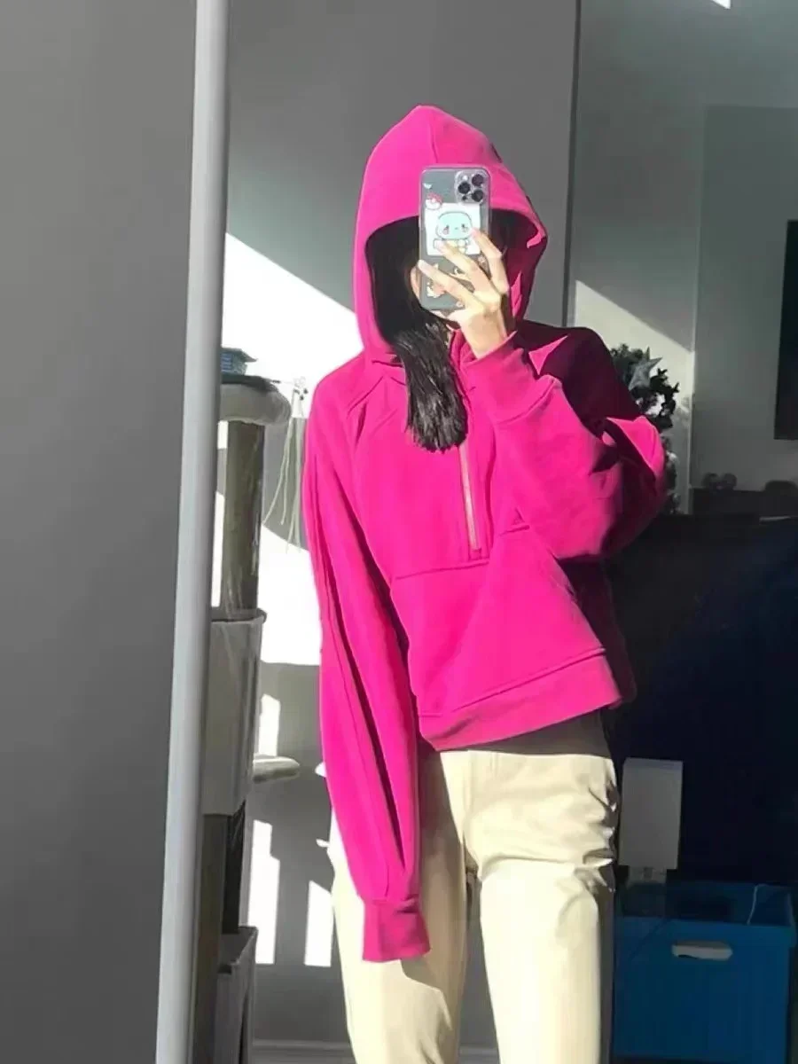 

Lemon Scuba Oversized Hoodie Half Zipper Women Warm Fitness Hooded Sweatshirts Ladies Gym Sports Coat Outdoor Workout Sportswear