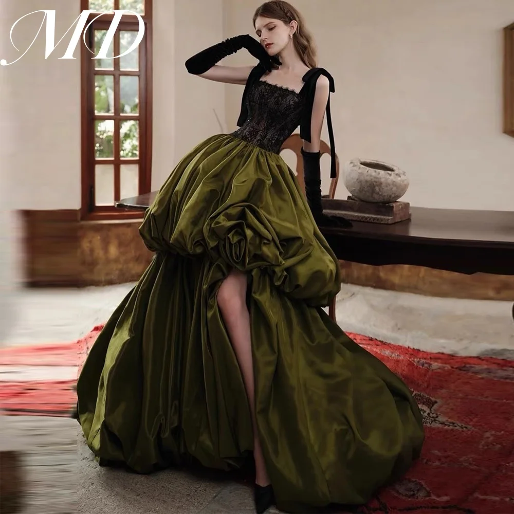 

MD индивидуальное темно-зеленое бальное платье трапециевидной формы, свадебное платье с кружевным цветком и квадратным воротником, платья de noiva, длиной до пола, официальное