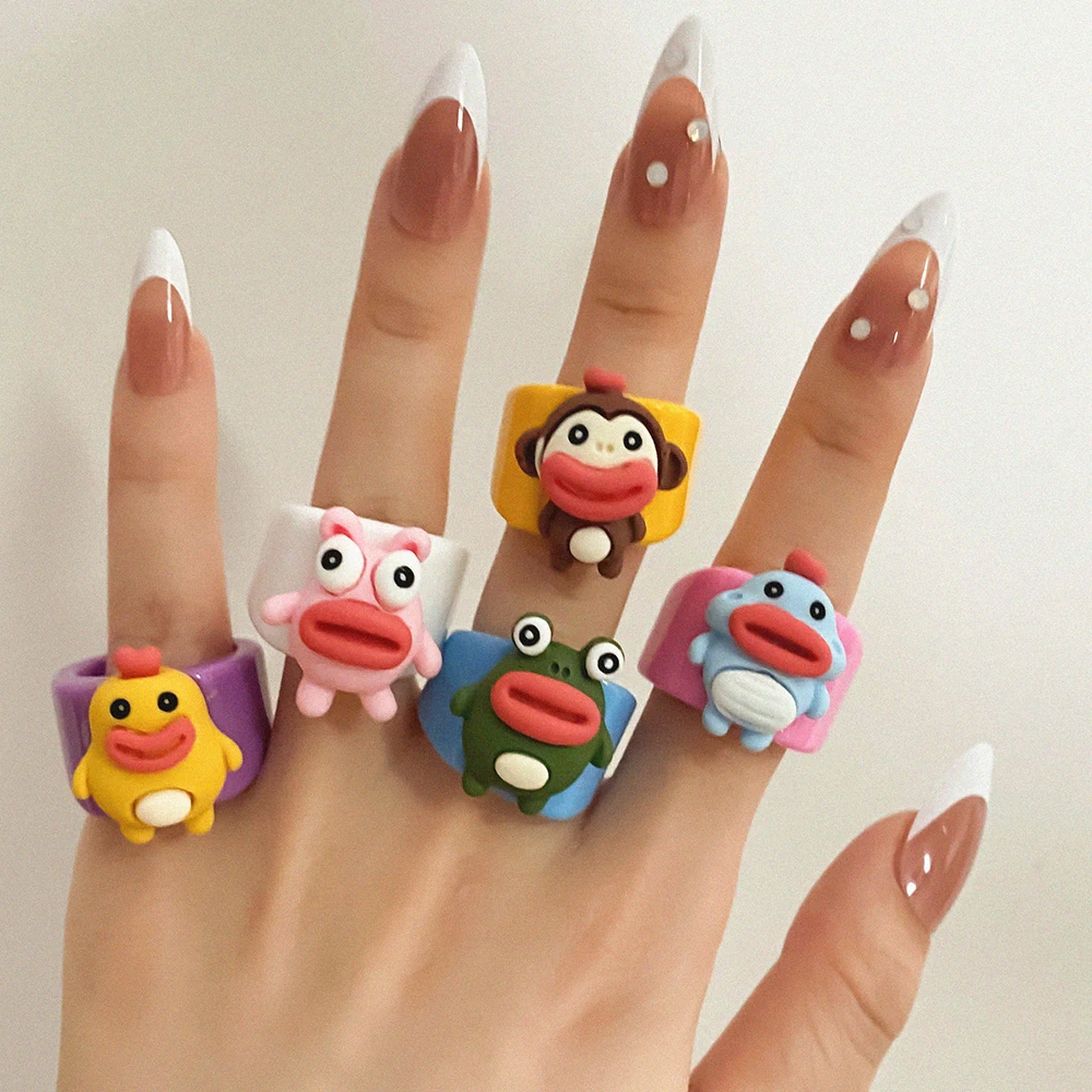 IFMYA Funny Monster Ring Cartoon Color Colored Openings Rings For Women Girl Teenager Child Friendship Jewelry Party Travel Gift