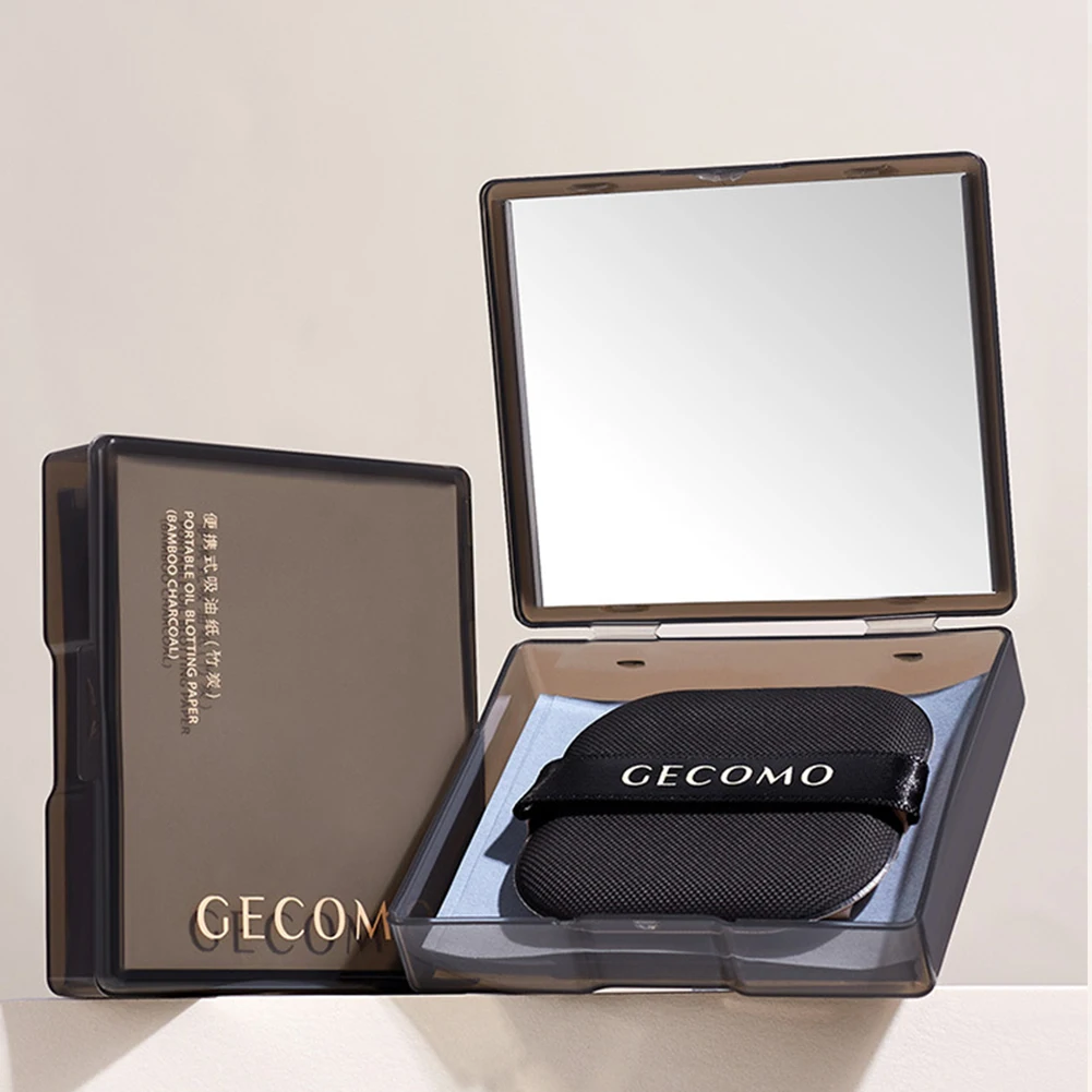 100 feuilles de papier de contrôle de l'huile avec étui et feuilleté de poudre papiers buvard d'huile feuilles de buvard d'huile de visage de charbon de bambou pour peau grasse