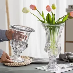 Nordic Simple Embossed High Glass Vase Transparent Living Room Flower Arrangement Hotel Wedding Wind Lamp Ins Decoration