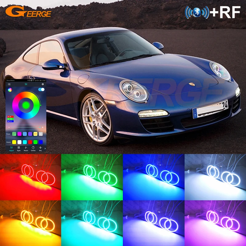 

For Porsche 997 911 2010 2011 2012 Bluetooth App Ultra Bright Multi-Color RGB Led Angel Eyes Kit Halo Rings