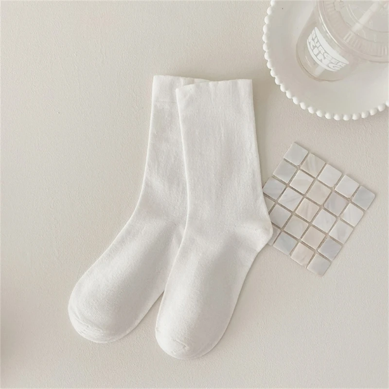 Women Girls Summer Spring Casual Cotton Slouch Socks Japanese Solid Color Ice Silk Cooling Middle Tube Socks