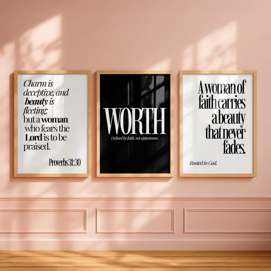 Modern Christian Art Set of 3 Worth Faith Quote Wall Art Print Canvas Painting Poster Picture For Living Room Home Decor