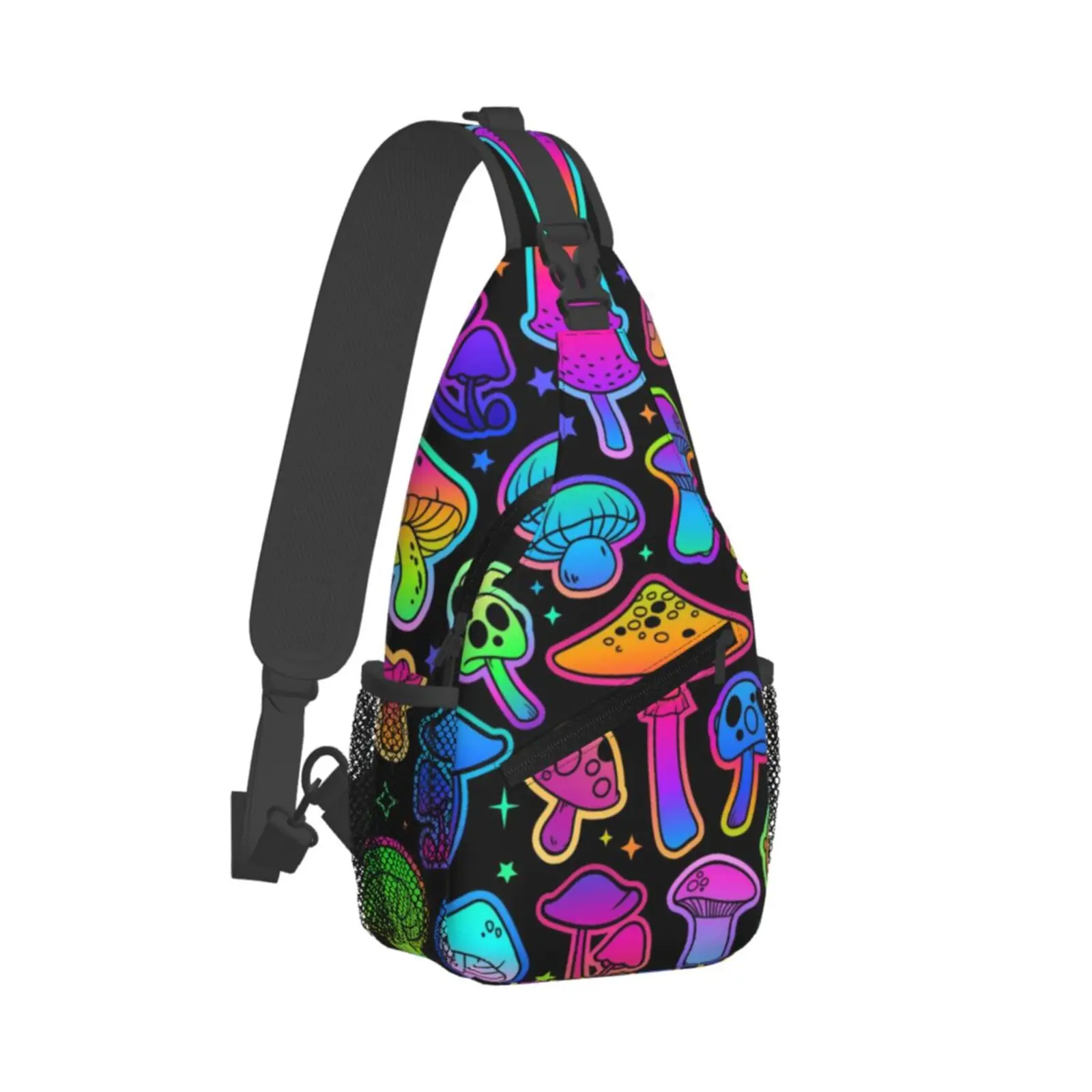Colorful Psychedelic Mushroom Print Sling Bag Men Women Chest Bag Car Shoulder Backpack Daypack for Hiking Outdoor Sports Bag