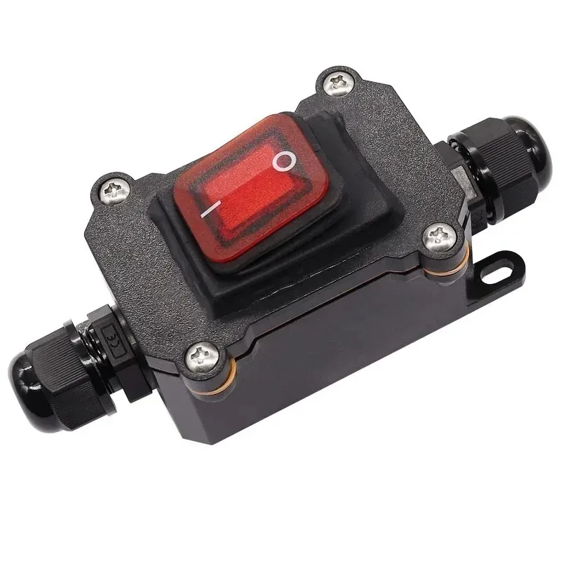 For 12V-24V Inline Power Cord Switch Auto Accessories Waterproof 110V-220V Junction Box IP67 30A Marine Rocker Switch