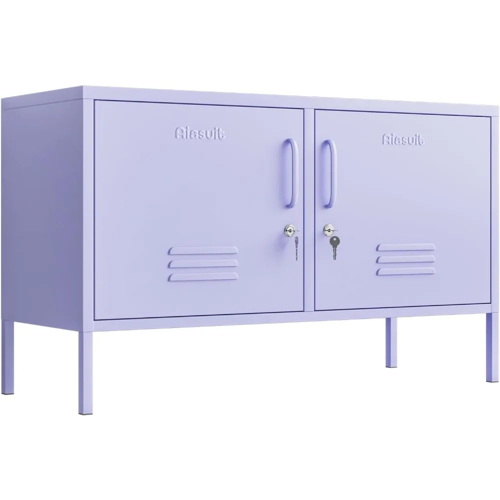 

Wide Metal Locker Accent Storage Cabinet Bedroom Lockable TV Stand 2 Doors Home Multifunction Storage Cabinet