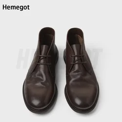 Men's Lace-Up Brown Soft Cowhide Short Boots Black Comfortable Wear-Resistant Boots Genuine Leather Business Leather Shoes