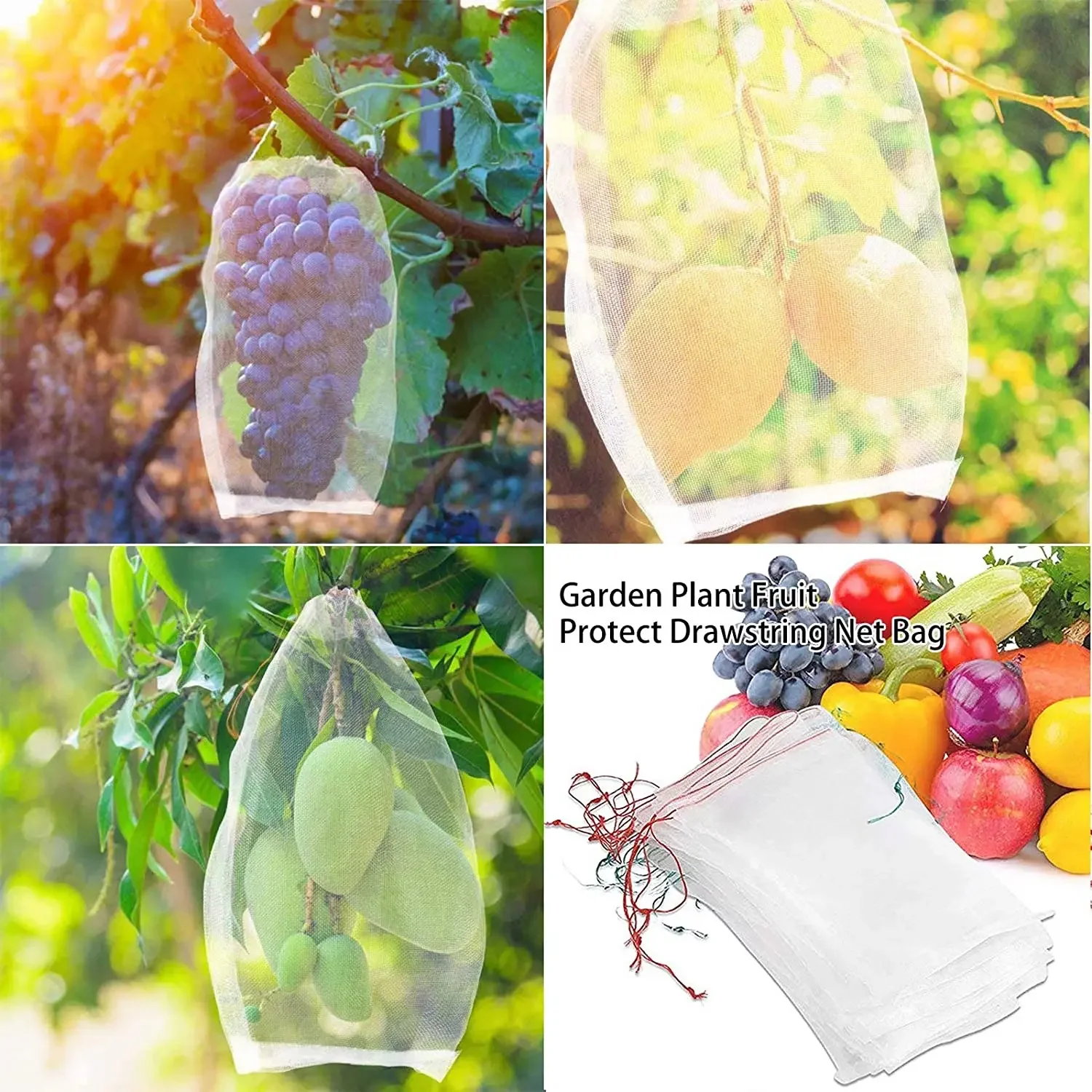 50Pcs Garden Plant Netting Bags Vegetable Grapes Apples Fruit Bag Protection Against Insect Control Anti-bird Mesh Covers Bags