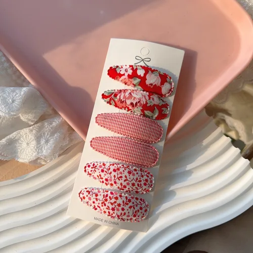 Imagen 2 del producto 6 uds lindo estampado BB Clip moda hecho a mano Crochet chica Clip para el cabello accesorios para el cabello de bebé accesorios para niños sombreros regalo