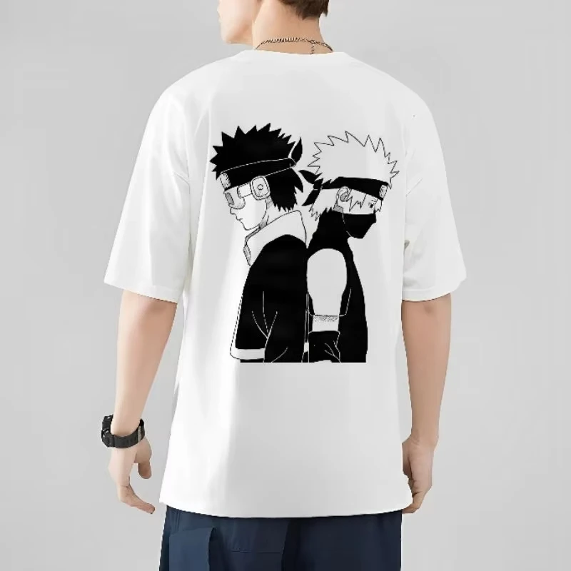 Naruto Kakashi Obito T-shirt estiva Harajuku Retro Streetwear da uomo in puro cotone oversize allentato da donna maniche corte unisex Y2k