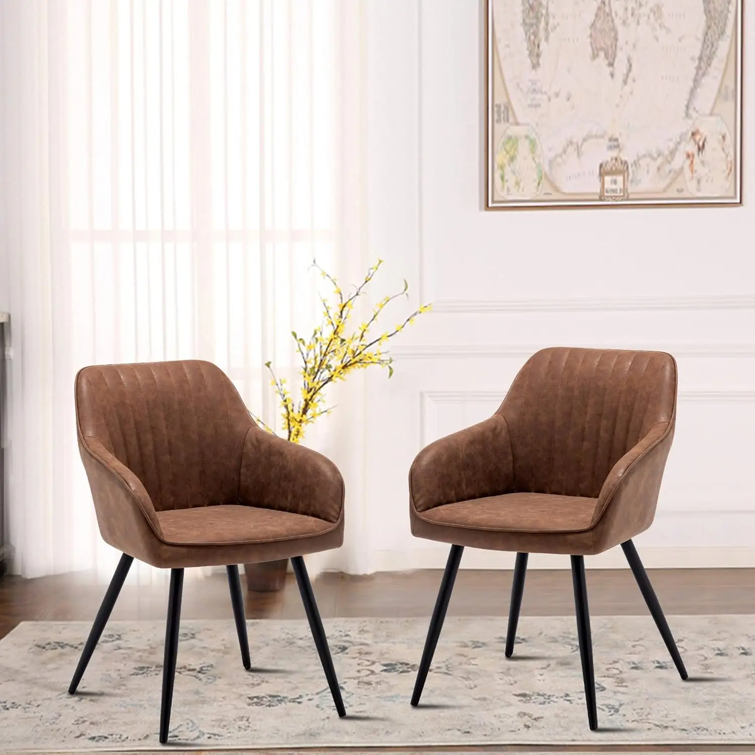 Faux Leather Accent Arm Chairs for Living Room Leisures/ Upholstered Chair with Metal Legs Set