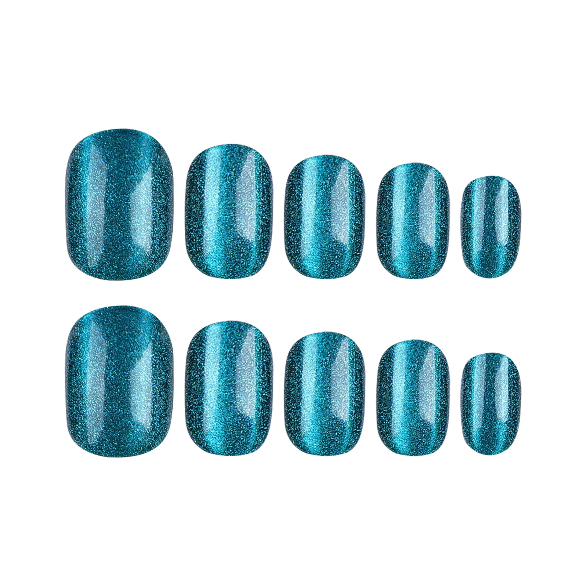 24pcs Short Aurora Blue Short Squared Oval False Nails for Girls Press on Nail To Stick on Cheap Wear Nail Art with Glue Cheap