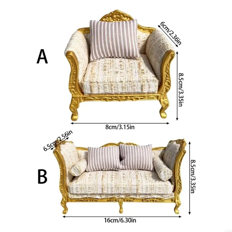 Collectible Miniature Furniture Loveseat Sofa 1/12 Scale For Realistic Dollhouses L8RB
