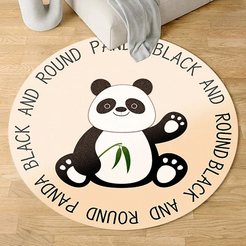 Cute Cartoon Animal Pattern Round Area Rug with Panda Flower Hamster Cat Designs Floor Mat for Kids Room Living Room Home Decor