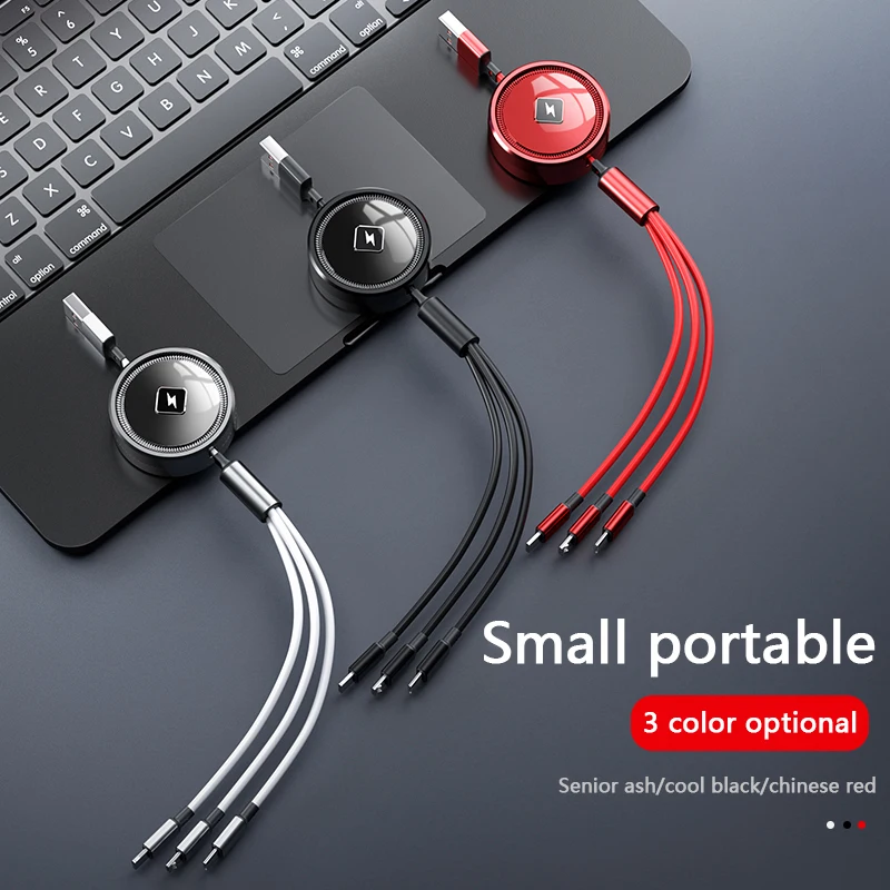 Car Phone Charging Cable 3 in 1 Retractable Fast Charge Data Cable For iPhone 16 USB Type C/Micro For Sumsung Xiaomi Huawei 120W