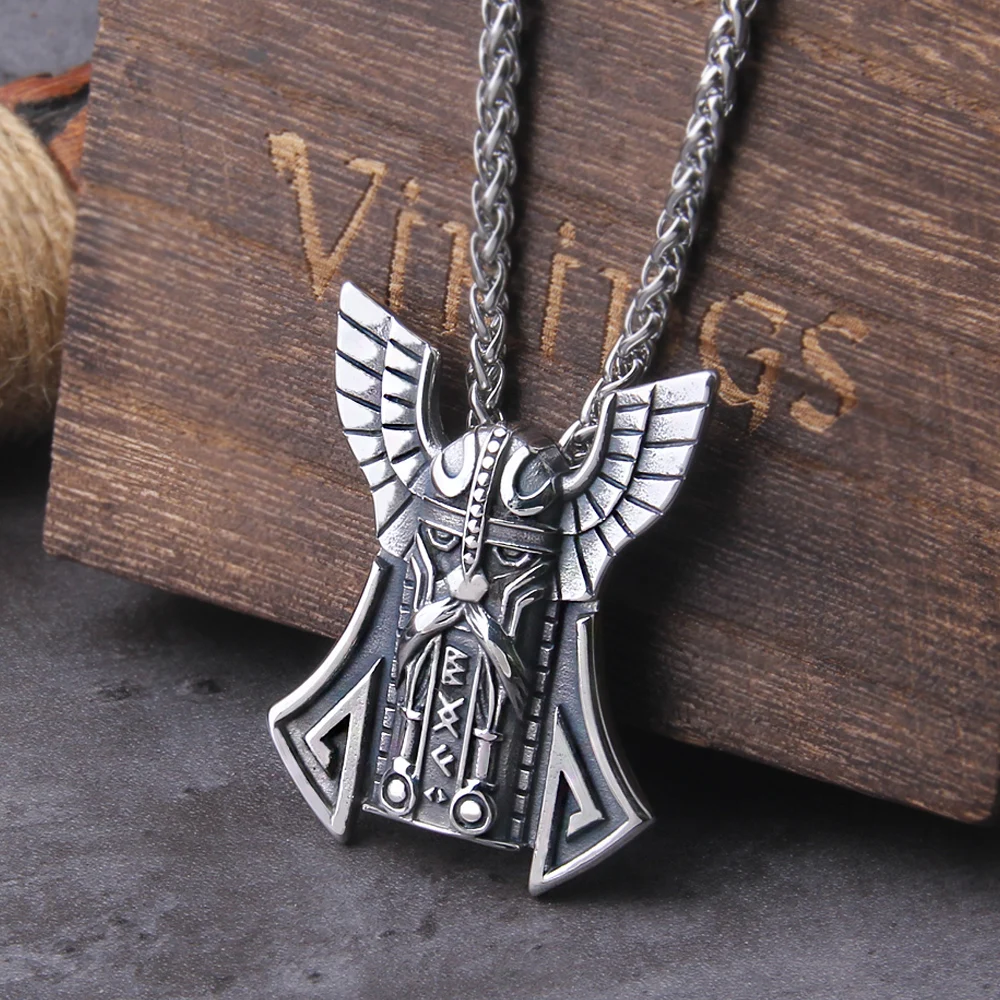 Norse Mythology Odin SS Chain Necklace Vikings Raven Thor Runes Amulet Stainless Steel Pendant Scandinavian Jewelry Men Gift