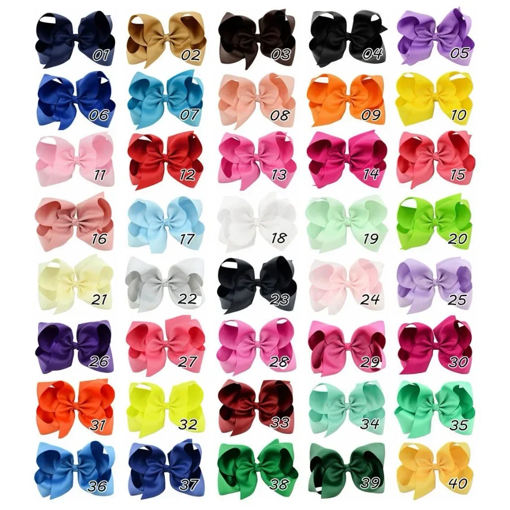 6 Inch Big Grosgrain Ribbon Solid Hair Bows with Clips Girls Kids Hair Clips Headwear Boutique Accessories  Hair Bows