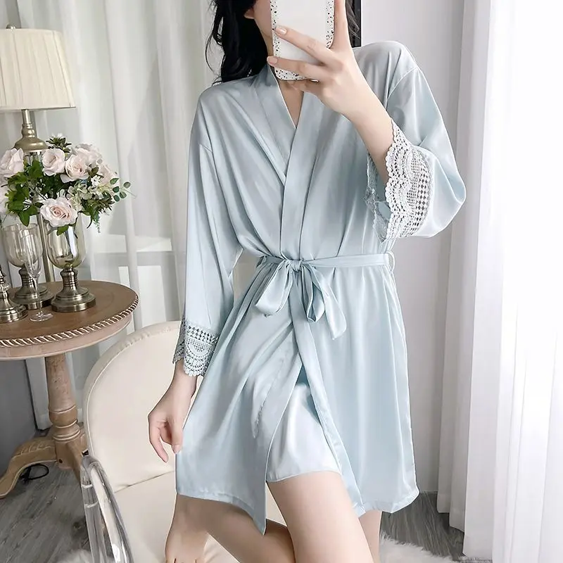 Sex Appeal Ice Silk Female Spring and Summer New Style Sense of Advanced Bathrobe Spring and Autumn Thin Loose Japanese Bathrobe