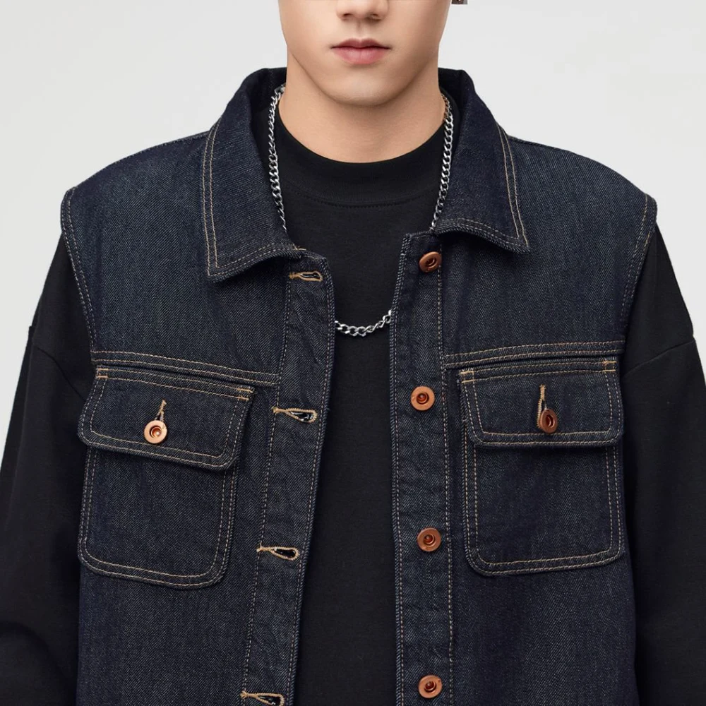 Men Japanese Retro Amikaki Fashion Loose Casual Denim Vest Sleeveless Jacket Cityboy Jeans Waistcoat for Women Vests