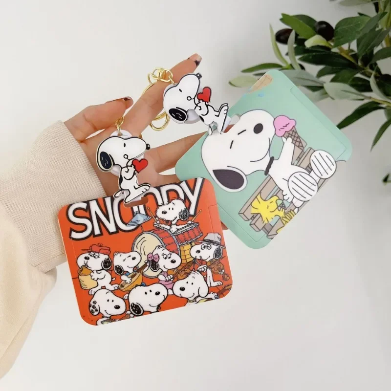 Snoopy Card Holder with Stretchable Badge Reel Employee Pass Work Card Case Sleeve ID Credit Bus Card Cover Student Keychain