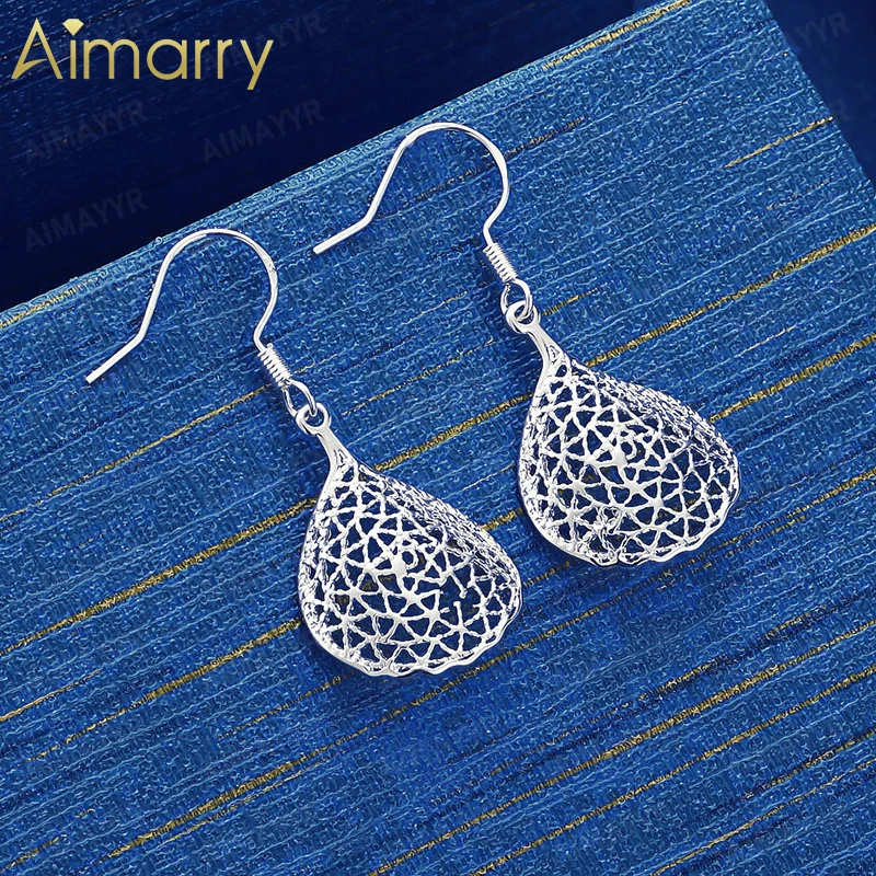 925 Sterling Silver Hollow Out Filigree Water Droplet Earrings for Women's Banquets and Weddings High-quality Fashion Jewelry